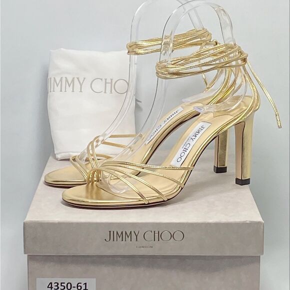 Jimmy Choo Antia Metallic Leather Ankle-Tie Sandals size 36 - Picture 10 of 12